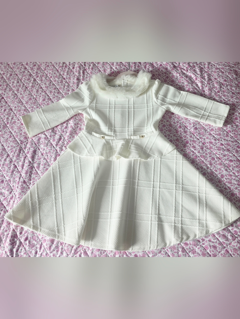 Faux Fur Collar Jacquard Dress